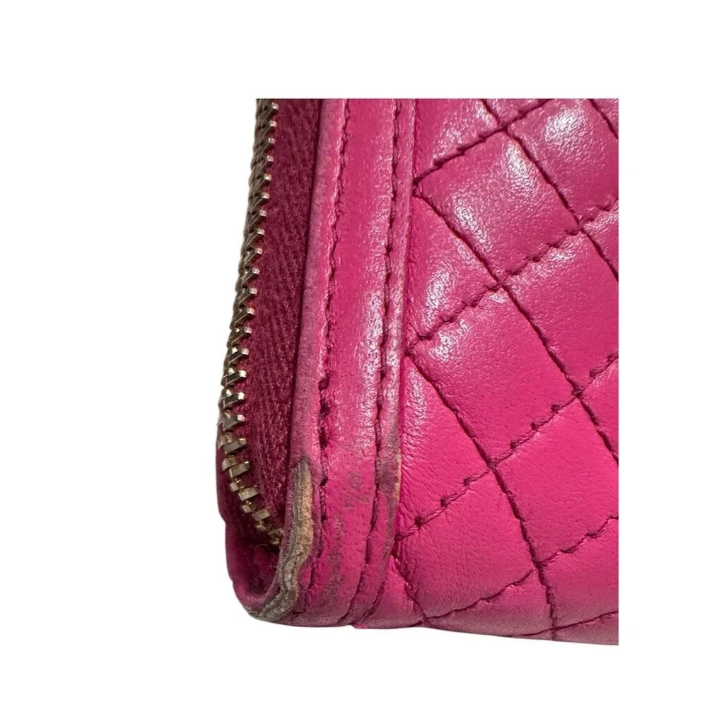 Prada 1M0506 Fuchsia Pink Quilted Nappa Leather Zip Around Continental Wallet
